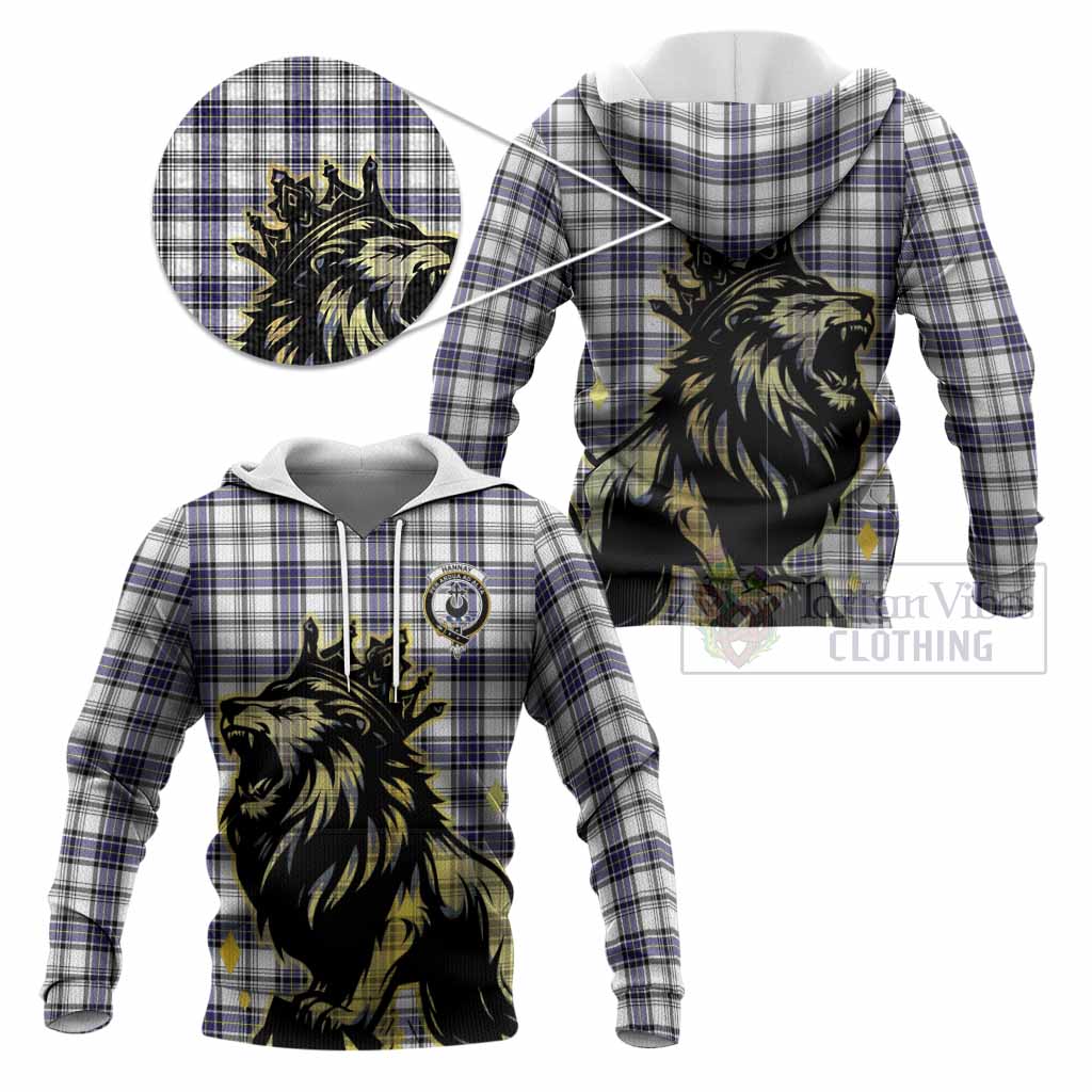 Hannay Tartan Family Crest Knitted Hoodie Crowned Lion Roaring