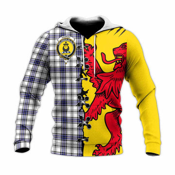 Hannay Tartan Family Crest Knitted Hoodie Lion Rampant Honor