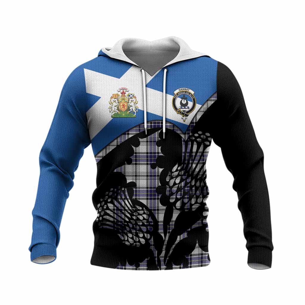 Hannay Tartan Family Crest Knitted Hoodie Scotland Thistle Floral Flag Style