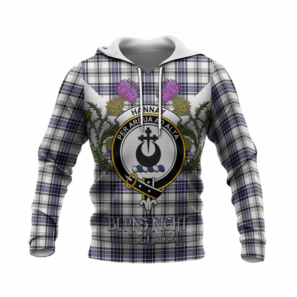 Hannay Tartan Family Crest Knitted Hoodie Scottish Burns Night Thistle Floral