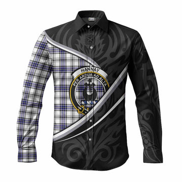 Hannay Tartan Family Crest Long Sleeve Button Shirts Celtic Scottish Thistle Floral