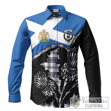 Hannay Tartan Family Crest Long Sleeve Button Shirts Scotland Thistle Floral Flag Style