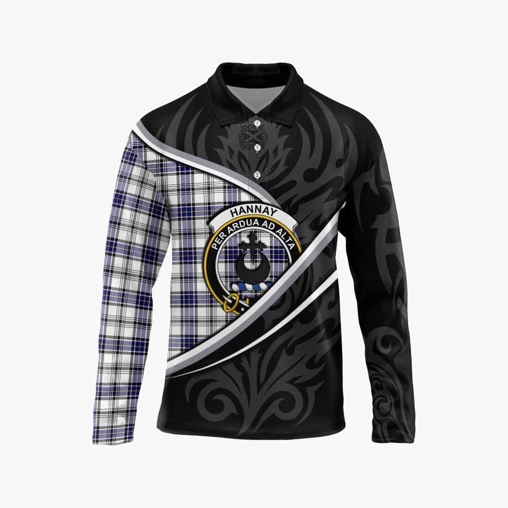 Hannay Tartan Family Crest Long Sleeve Polo Shirt Celtic Scottish Thistle Floral - Tartan Vibes Clothing