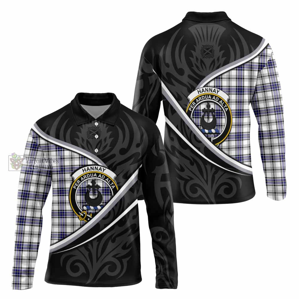 Hannay Tartan Family Crest Long Sleeve Polo Shirt Celtic Scottish Thistle Floral - Tartan Vibes Clothing