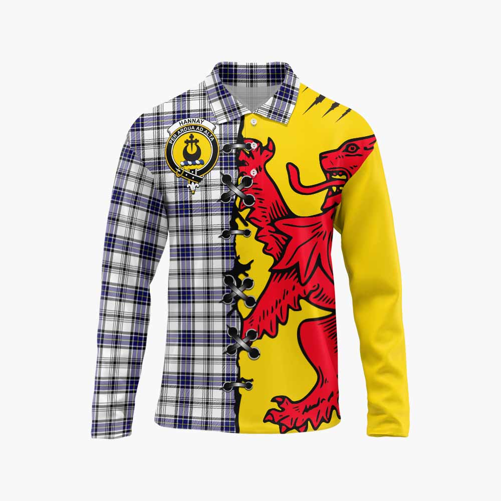 Hannay Tartan Family Crest Long Sleeve Polo Shirt Lion Rampant Honor - Tartan Vibes Clothing
