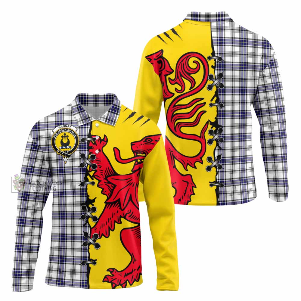 Hannay Tartan Family Crest Long Sleeve Polo Shirt Lion Rampant Honor - Tartan Vibes Clothing