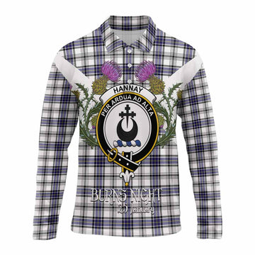 Hannay Tartan Family Crest Long Sleeve Polo Shirt Scottish Burns Night Thistle Floral