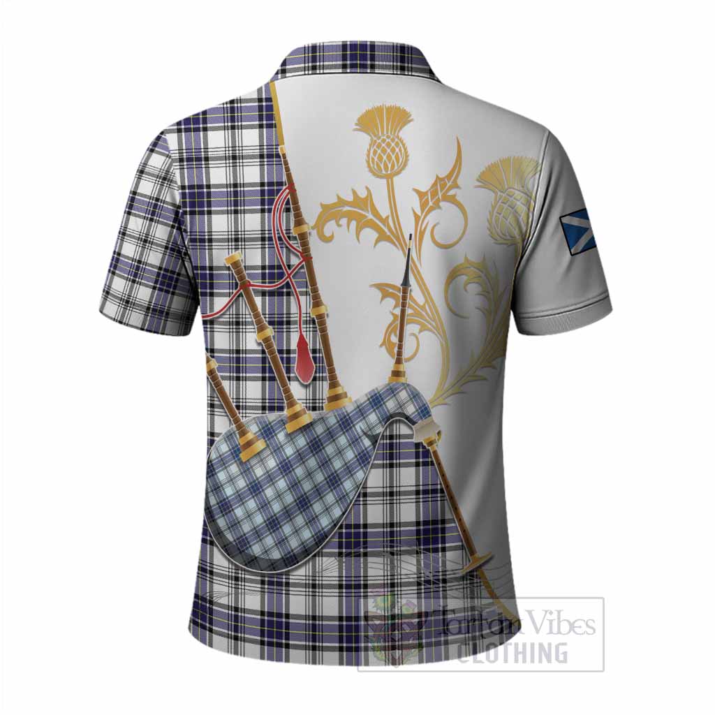 Hannay Tartan Family Crest Polo Shirt Bagpipes with Scottish Thistle