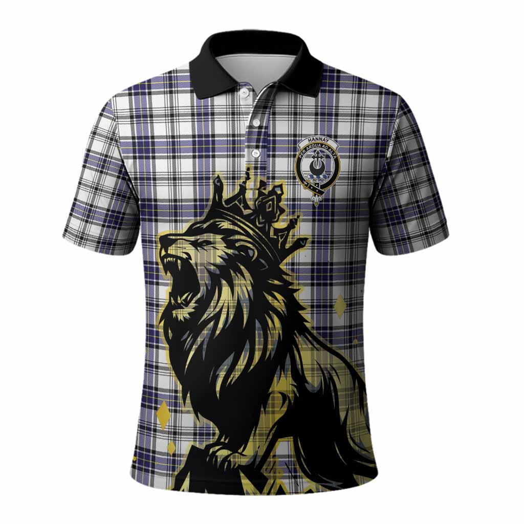 Hannay Tartan Family Crest Polo Shirt Crowned Lion Roaring