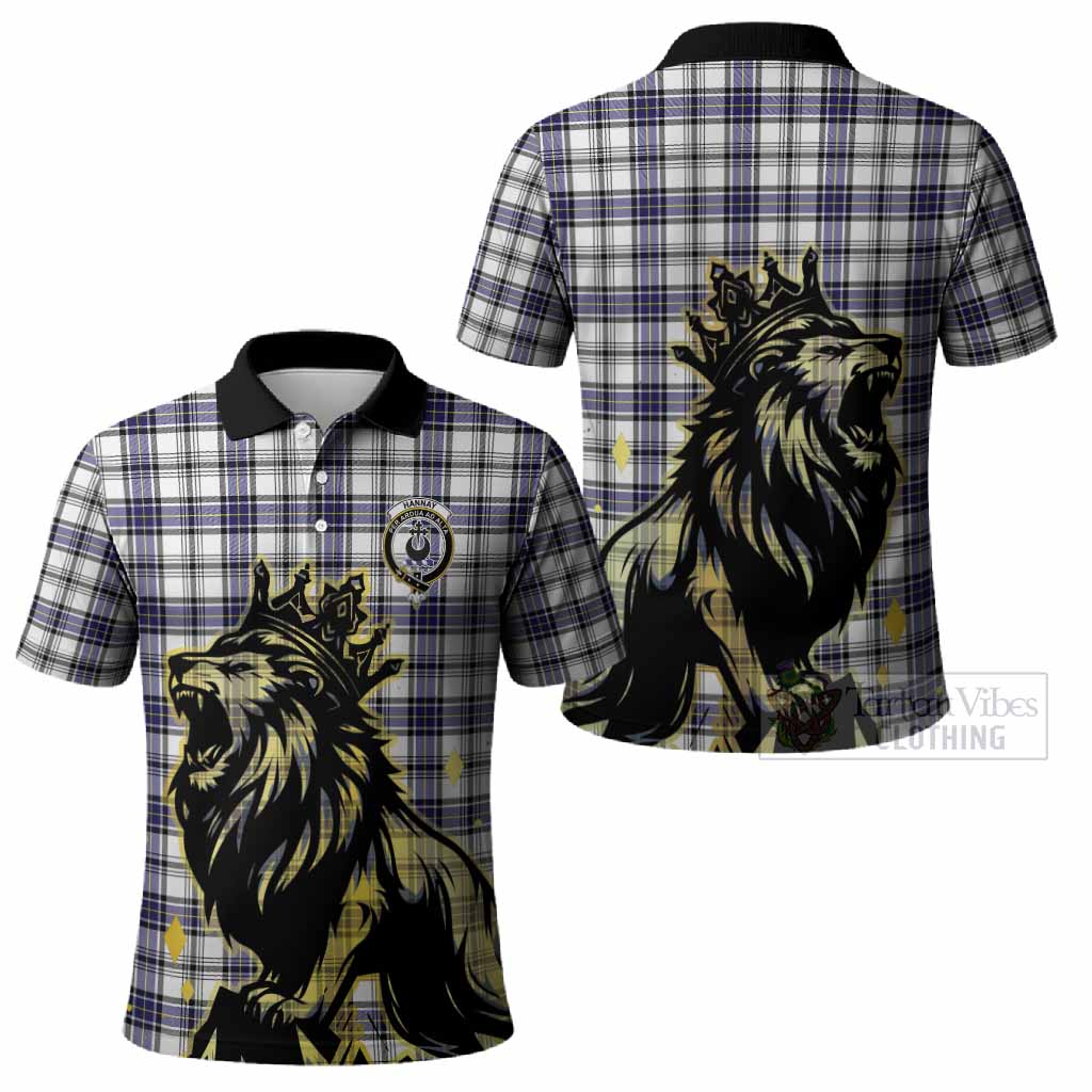 Hannay Tartan Family Crest Polo Shirt Crowned Lion Roaring