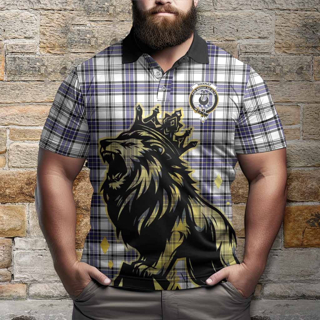 Hannay Tartan Family Crest Polo Shirt Crowned Lion Roaring