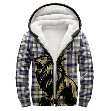 Hannay Tartan Family Crest Sherpa Hoodie Crowned Lion Roaring