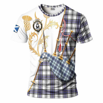 Hannay Tartan Family Crest T-Shirt Bagpipes with Scottish Thistle