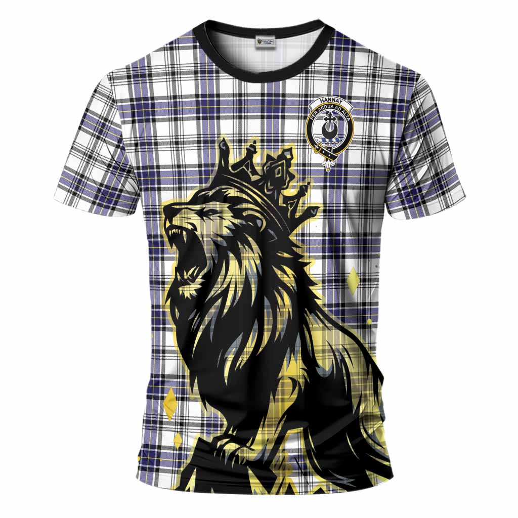 Hannay Tartan Family Crest T-Shirt Crowned Lion Roaring
