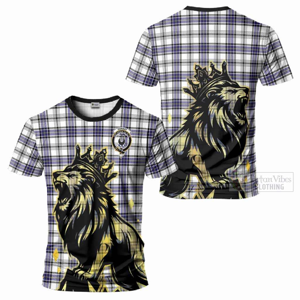 Hannay Tartan Family Crest T-Shirt Crowned Lion Roaring