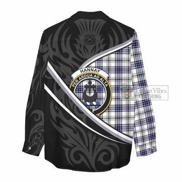 Hannay Tartan Family Crest Women Casual Shirt Celtic Scottish Thistle Floral