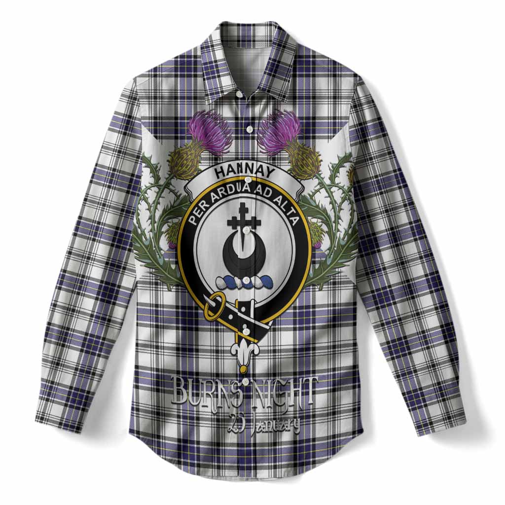 Hannay Tartan Family Crest Women Casual Shirt Scottish Burns Night Thistle Floral