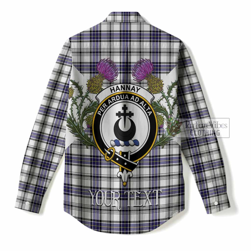 Hannay Tartan Family Crest Women Casual Shirt Scottish Burns Night Thistle Floral