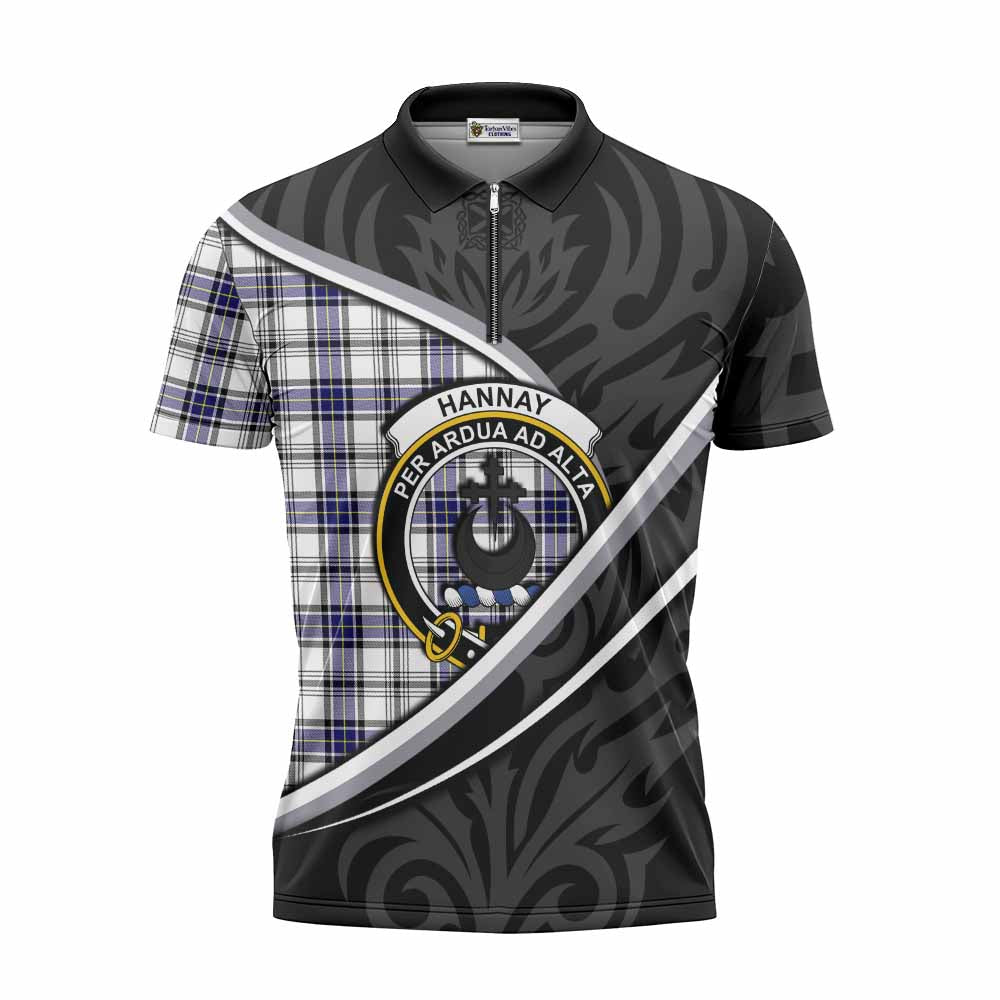 Hannay Tartan Family Crest Zipper Polo Shirt Celtic Scottish Thistle Floral - Tartan Vibes Clothing