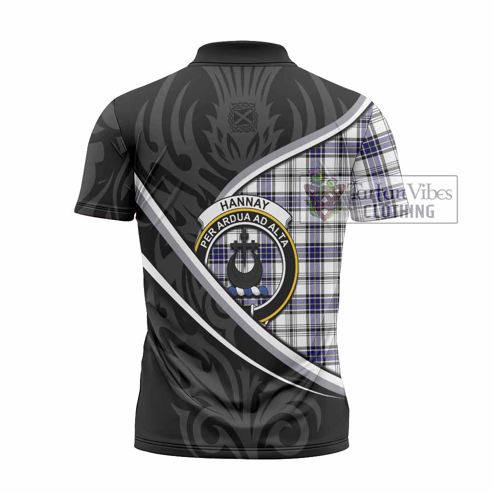 Hannay Tartan Family Crest Zipper Polo Shirt Celtic Scottish Thistle Floral - Tartan Vibes Clothing