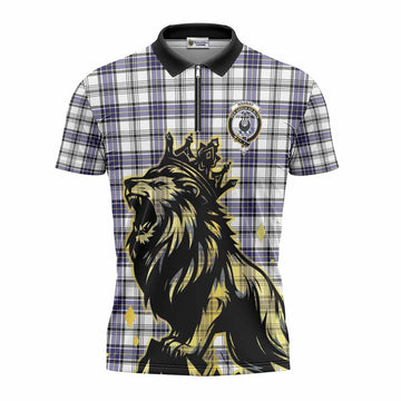Hannay Tartan Family Crest Zipper Polo Shirt Crowned Lion Roaring