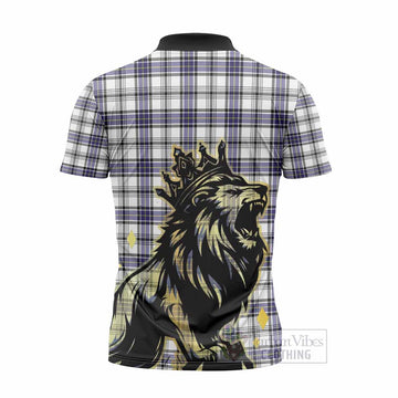 Hannay Tartan Family Crest Zipper Polo Shirt Crowned Lion Roaring