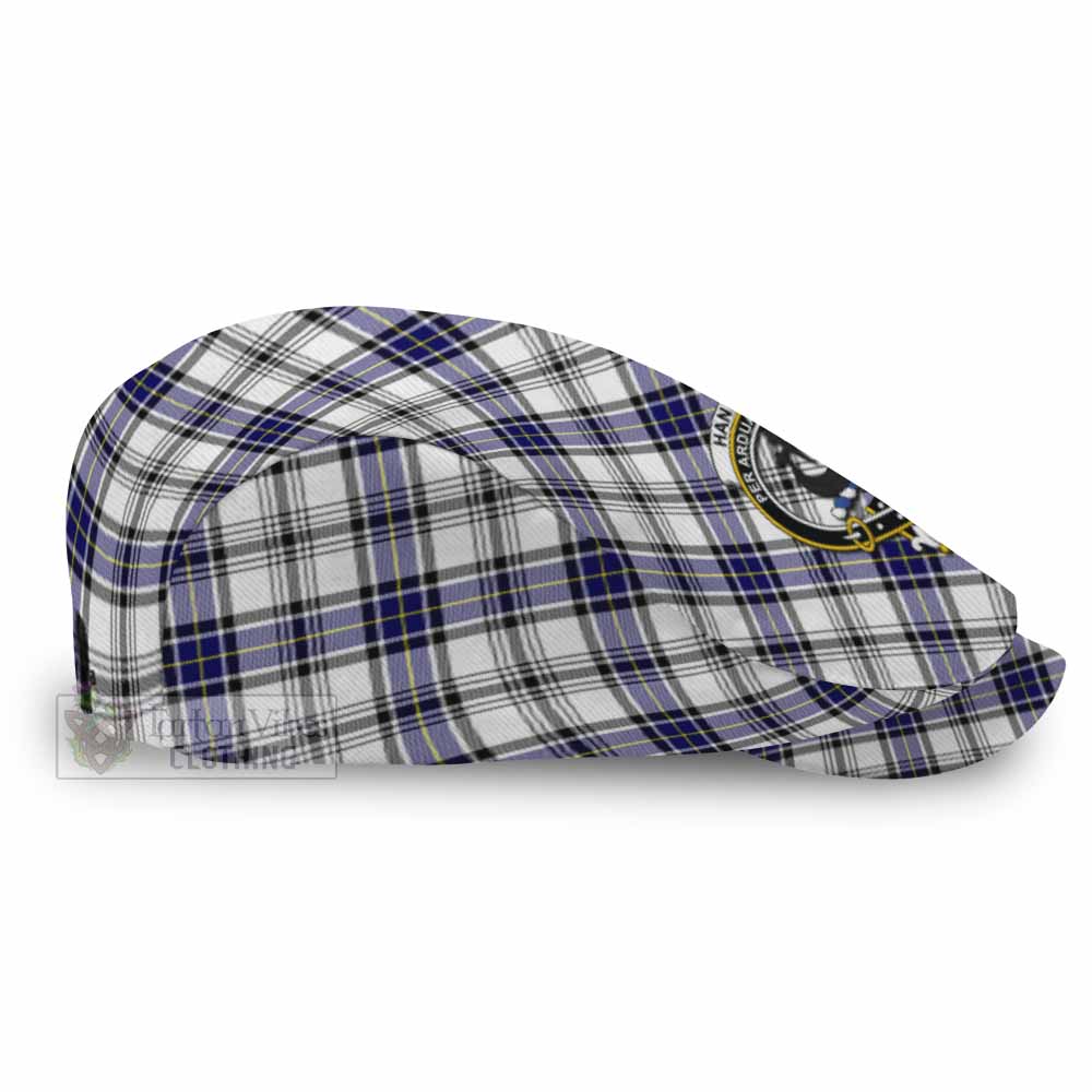 Hannay Tartan Flat Cap, Jeff Cap Cross Style with Family Crest - Tartan Vibes Clothing