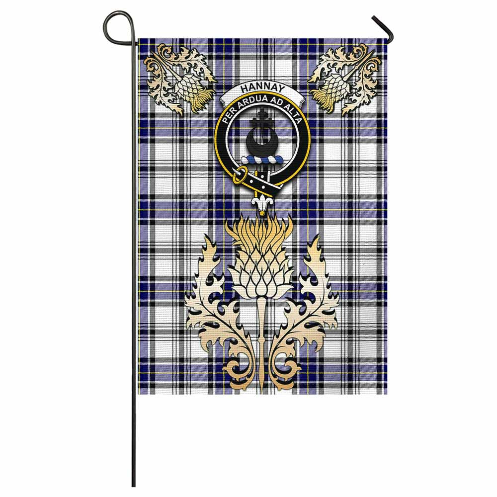 Hannay Tartan Garden Flag with Golden Regal Scottish Thistle Emblem - Tartan Vibes Clothing