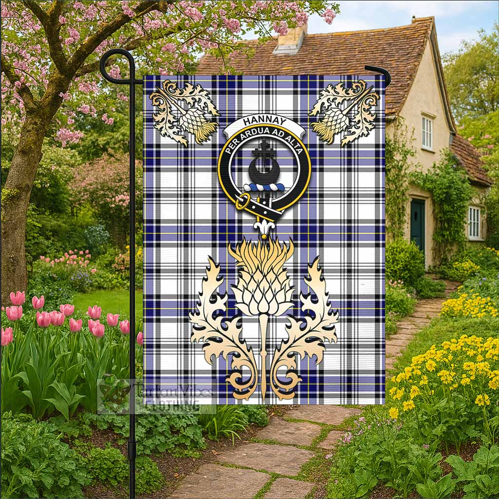 Hannay Tartan Garden Flag with Golden Regal Scottish Thistle Emblem - Tartan Vibes Clothing