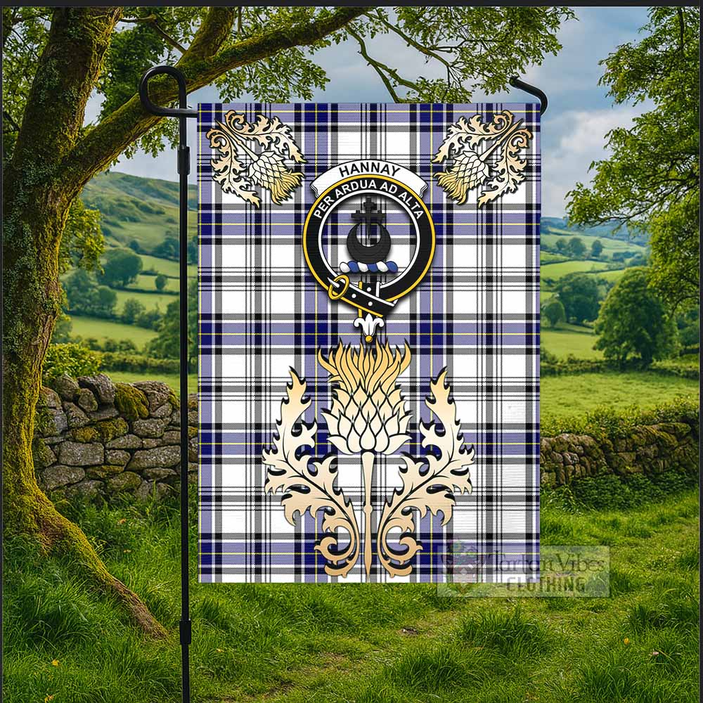 Hannay Tartan Garden Flag with Golden Regal Scottish Thistle Emblem - Tartan Vibes Clothing