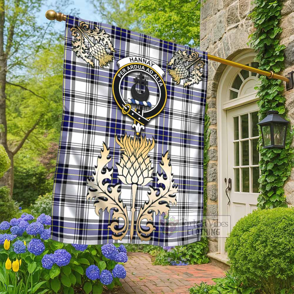 Hannay Tartan Garden Flag with Golden Regal Scottish Thistle Emblem - Tartan Vibes Clothing