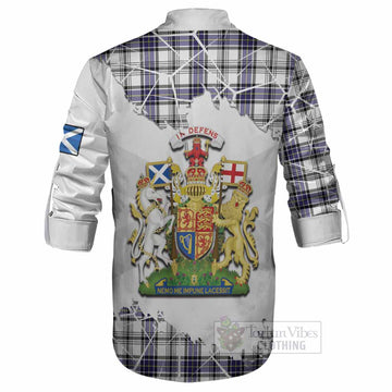 Hannay Tartan Ghillie Shirt with Family Crest and Lion Rampant Grunge Style