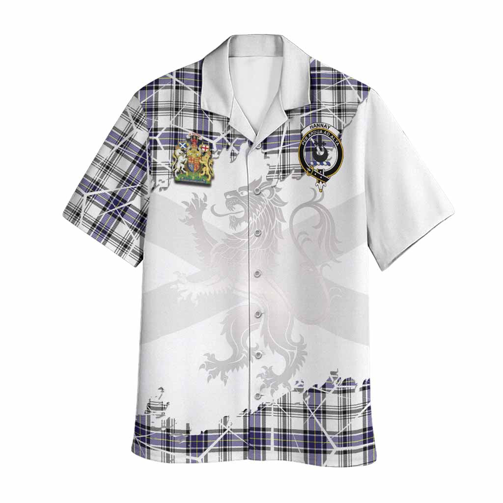 Hannay Tartan Hawaiian Shirt with Family Crest and Lion Rampant Grunge Style