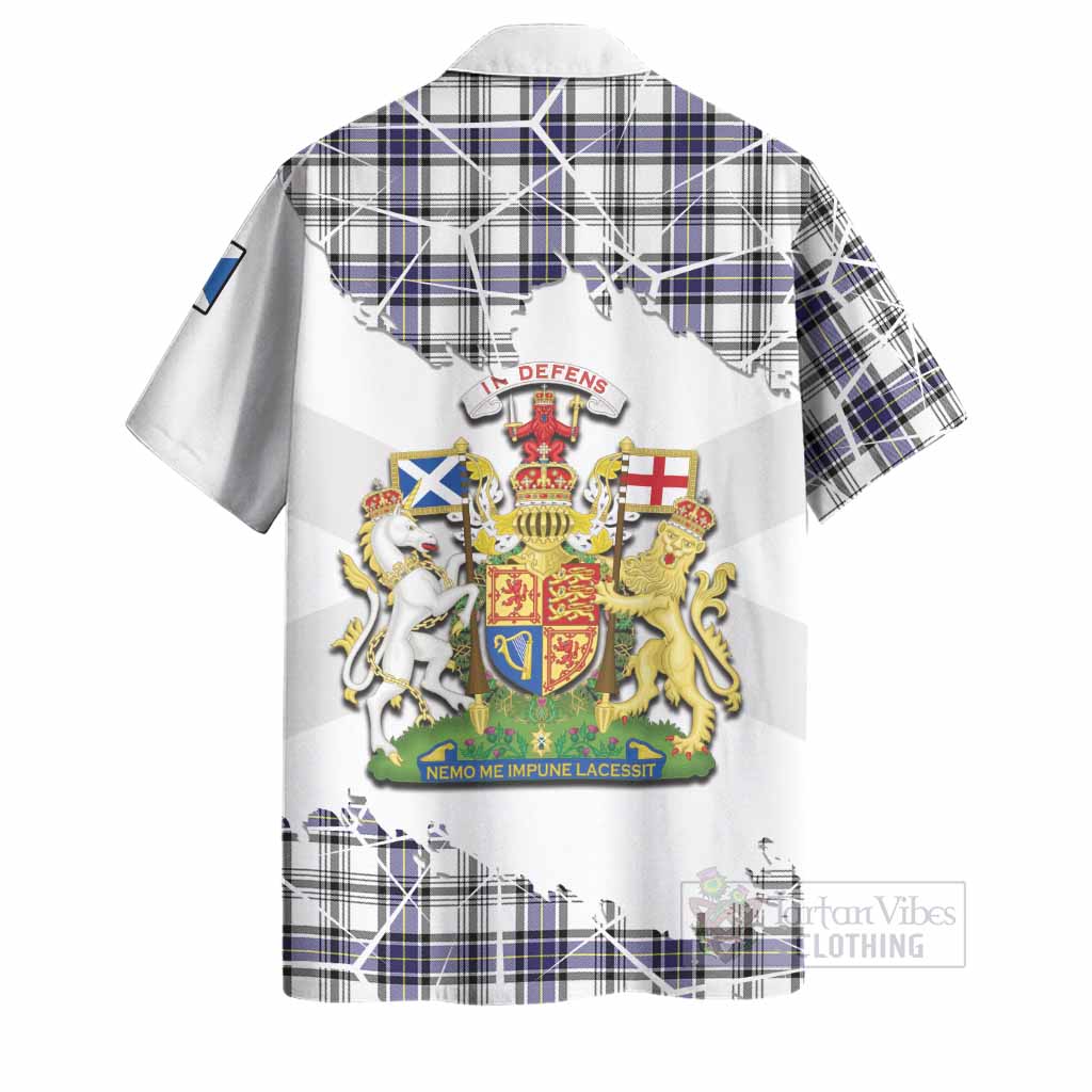 Hannay Tartan Hawaiian Shirt with Family Crest and Lion Rampant Grunge Style