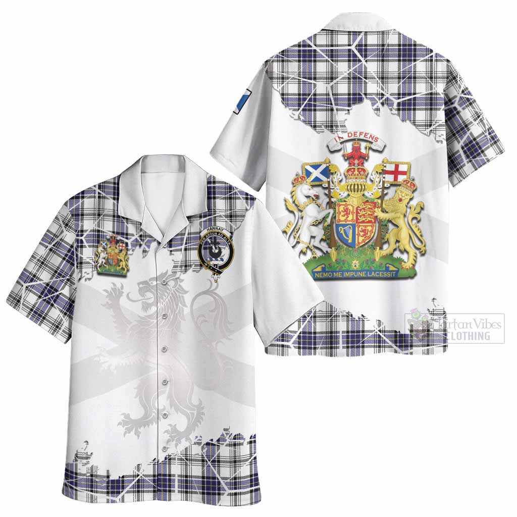 Hannay Tartan Hawaiian Shirt with Family Crest and Lion Rampant Grunge Style