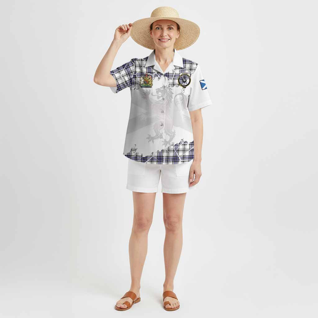 Hannay Tartan Hawaiian Shirt with Family Crest and Lion Rampant Grunge Style