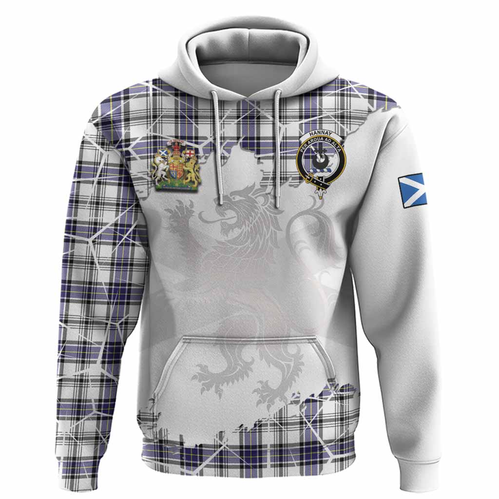 Hannay Tartan Hoodie with Family Crest and Lion Rampant Grunge Style