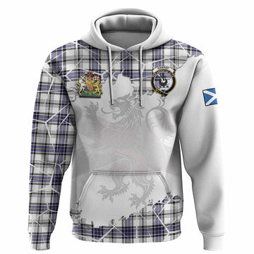 Hannay Tartan Hoodie with Family Crest and Lion Rampant Grunge Style