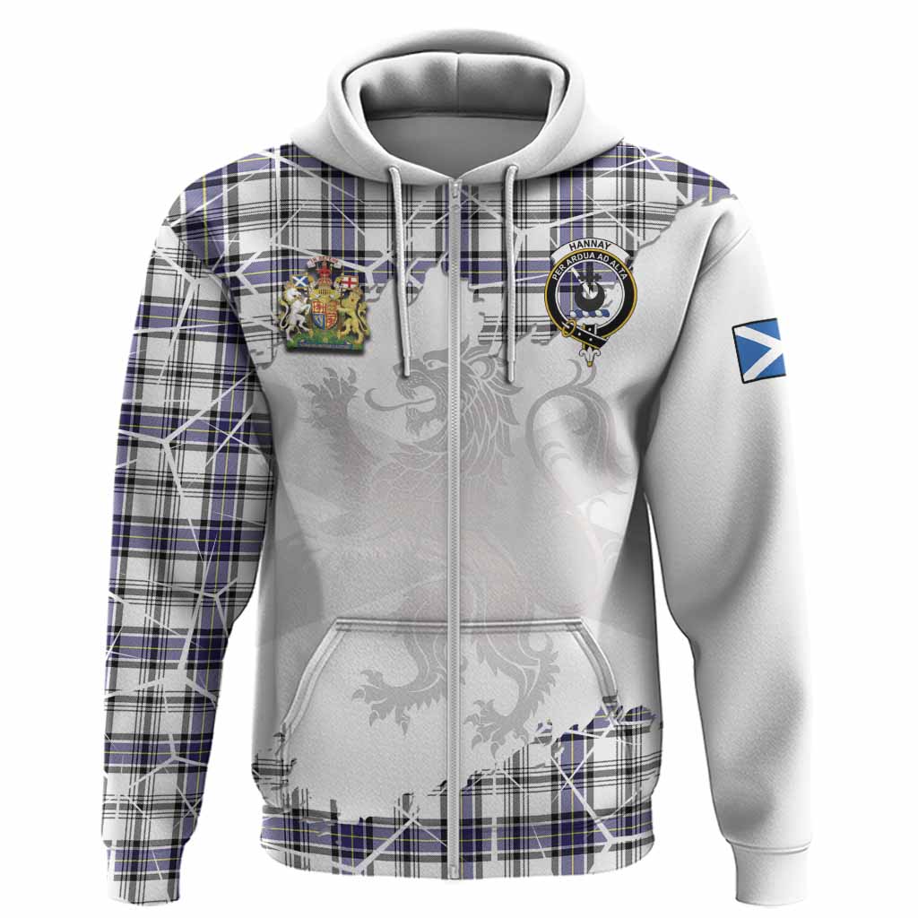 Hannay Tartan Hoodie with Family Crest and Lion Rampant Grunge Style