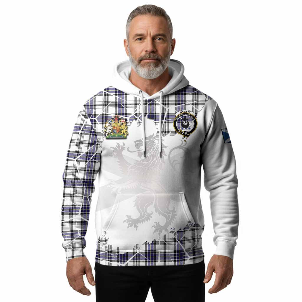 Hannay Tartan Hoodie with Family Crest and Lion Rampant Grunge Style
