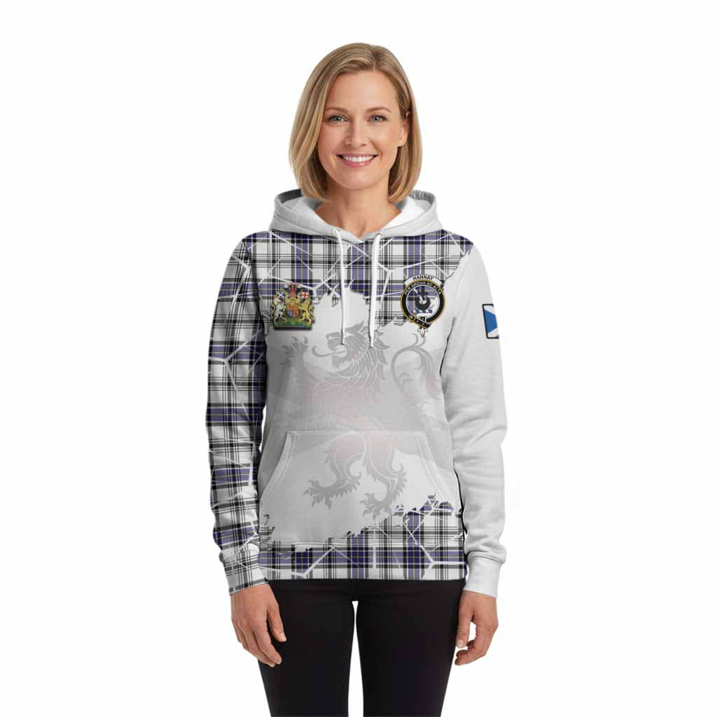Hannay Tartan Hoodie with Family Crest and Lion Rampant Grunge Style