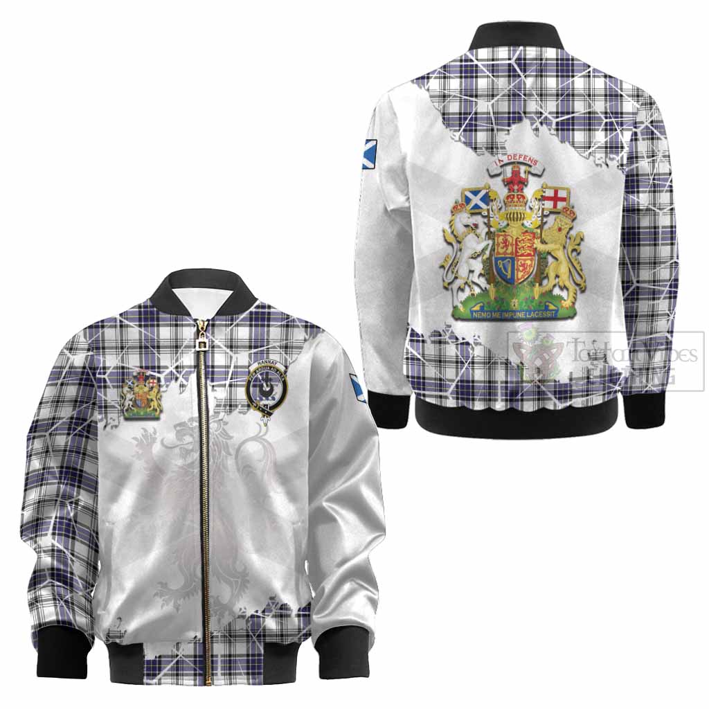 Hannay Tartan Kid Bomber Jacket with Family Crest and Lion Rampant Grunge Style