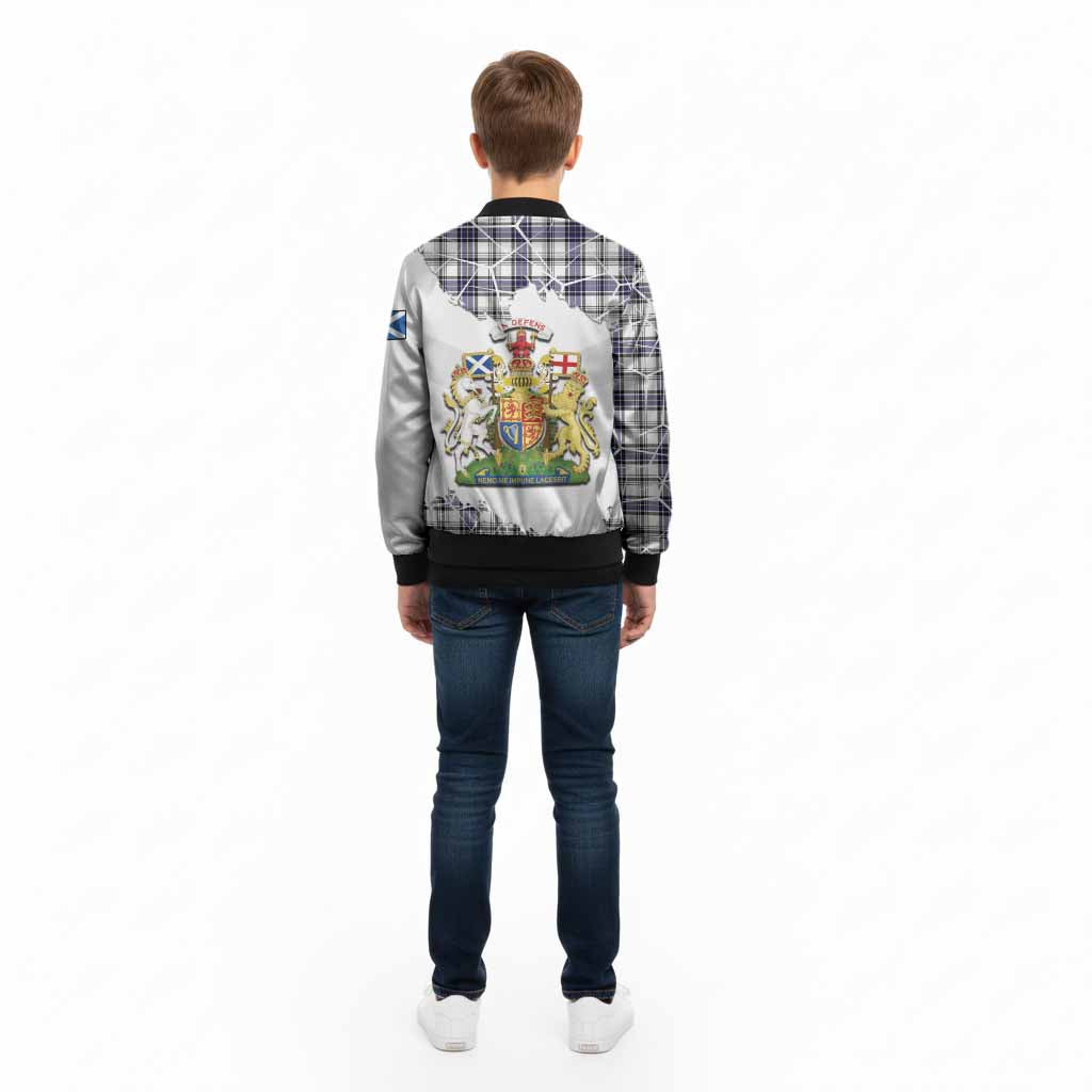 Hannay Tartan Kid Bomber Jacket with Family Crest and Lion Rampant Grunge Style