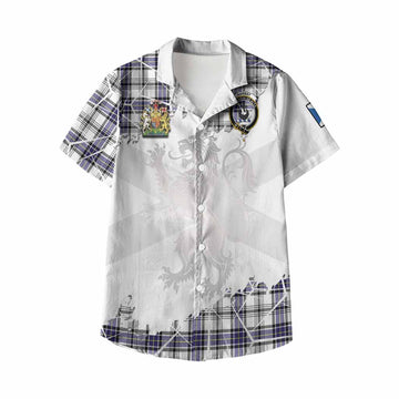 Hannay Tartan Kid Hawaiian Shirt with Family Crest and Lion Rampant Grunge Style