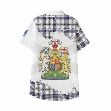 Hannay Tartan Kid Hawaiian Shirt with Family Crest and Lion Rampant Grunge Style
