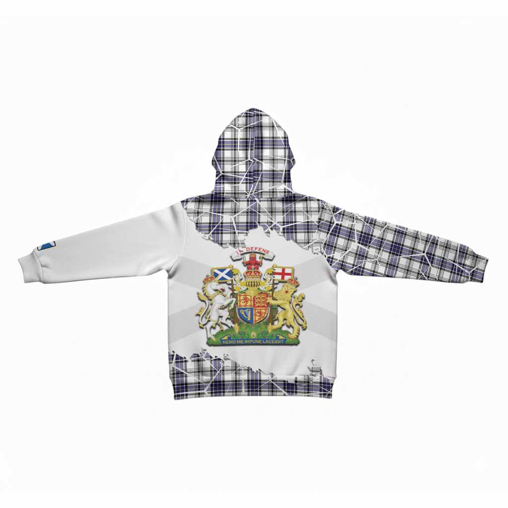 Hannay Tartan Kid Hoodie with Family Crest and Lion Rampant Grunge Style
