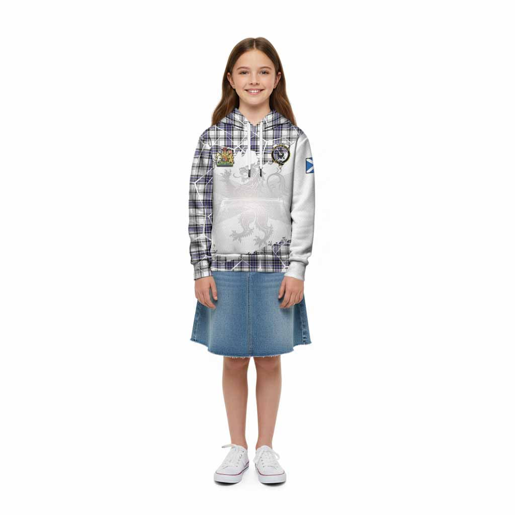 Hannay Tartan Kid Hoodie with Family Crest and Lion Rampant Grunge Style