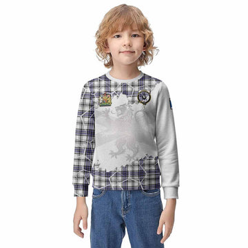 Hannay Tartan Kid Knitted Sweatshirt with Family Crest and Lion Rampant Grunge Style