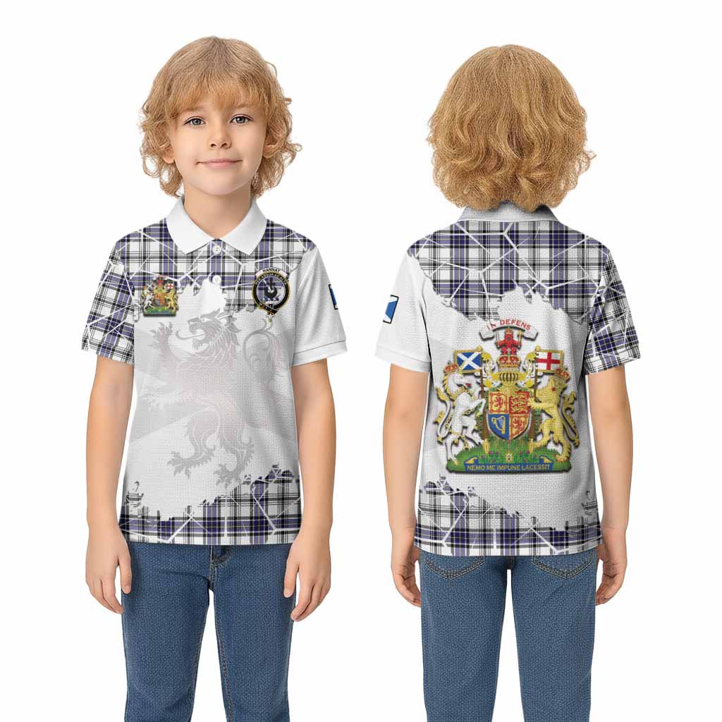 Hannay Tartan Kid Polo Shirt with Family Crest and Lion Rampant Grunge Style