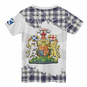 Hannay Tartan Kid T-shirt with Family Crest and Lion Rampant Grunge Style
